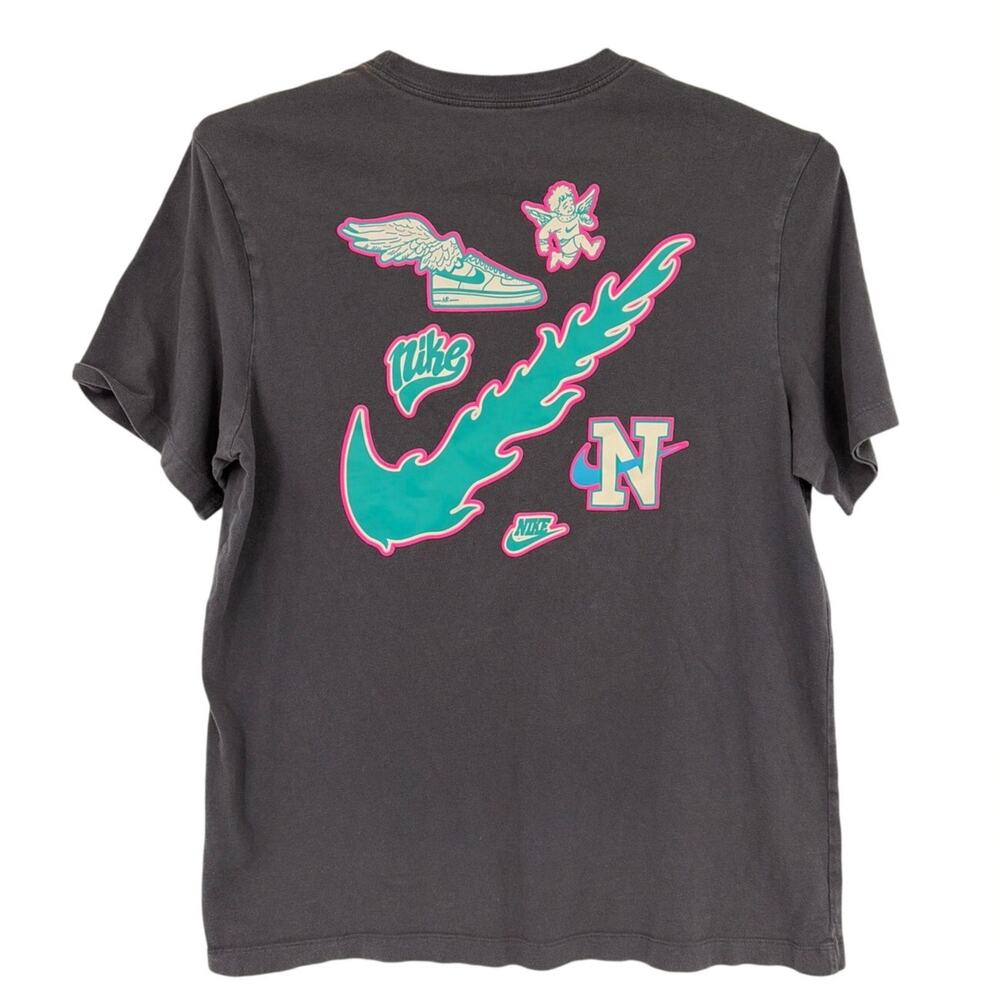 Nike OC T-Shirt Swish Neon Mens Sz L Angel Wing Indie Sleaze Y2K Grunge Neon